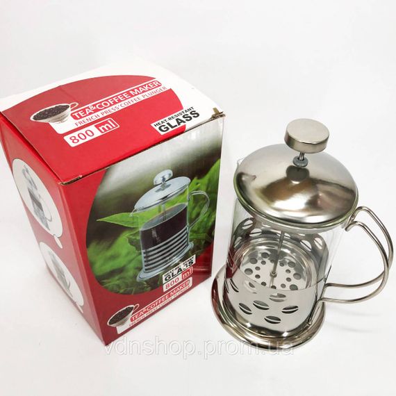 Френч-пресс с силиконовым кольцом Unique UN-1153 0.8 л, Многоразовый френч-пресс с поршнем JY-12