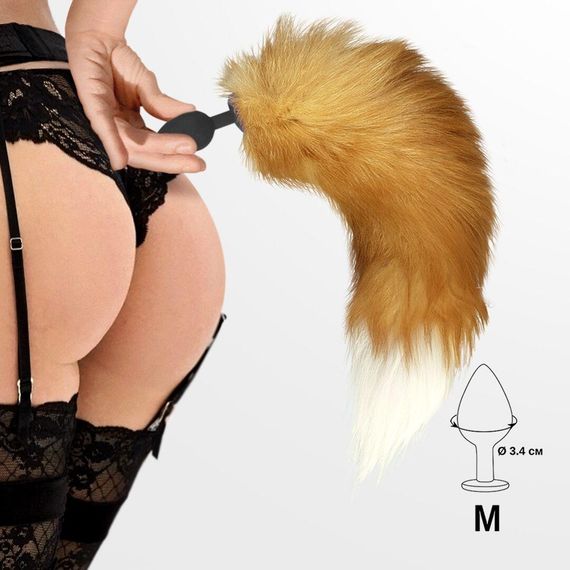 Силіконова анальна пробка з хвостом із натурального хутра Art of Sex size M Red fox | Зображення 4