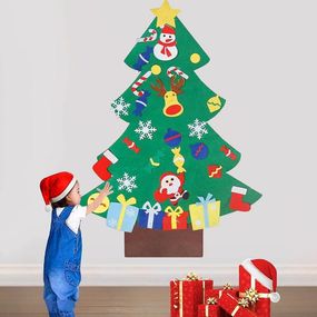 Детская новогодняя елка из фетра с игрушками на липучках (100х59см) Chrismas Free / Фетровая елка с игрушками