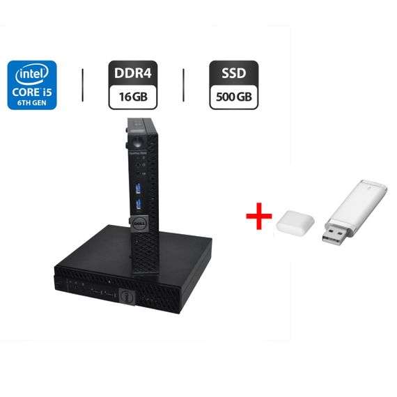 Неттоп Dell OptiPlex 3046 Micro USFF / Intel Core i5-6500T (4 ядра по 2.5 - 3.1 GHz) / 16 GB DDR4 / 500 GB SSD / Intel HD Graphics 530 / Блок питания / Windows 11 Pro б/в + Подарунок USB-накопичувач 32 ГБ