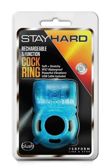 Кільце ерекційне з вібрацією STAY HARD 5 FUNCTION COCK RING BLUE Sex Aura | Зображення 2