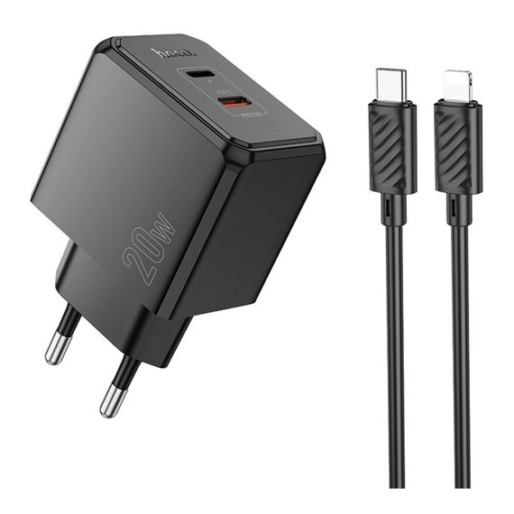 Мережевий зарядний пристрій Hoco CS16A 1 USB-C/1IP PD/QC 20W+Type-C to Lightning