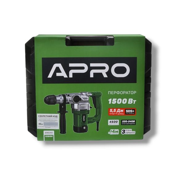 Перфоратор Apro SDS+ 896255, бочковий, 1500 Вт, 5.5 Дж, в кейсі | Зображення 1
