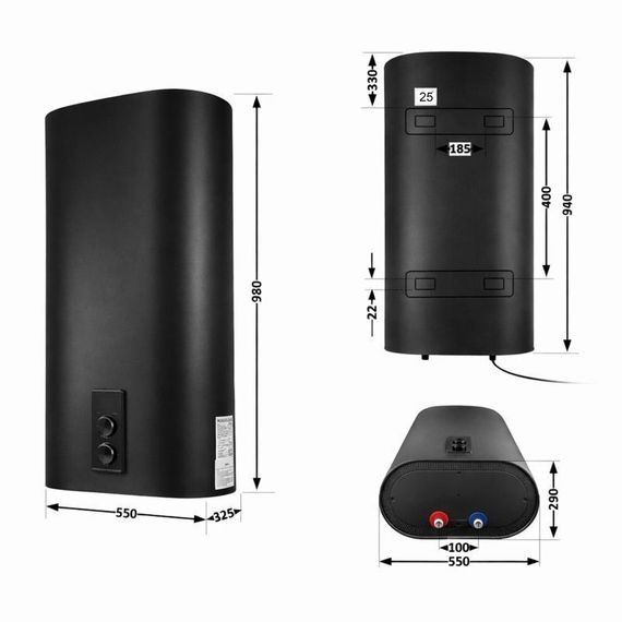 Водонагрівач електричний Thermo Alliance 80 л Black, плоский вертикальний, мокрий ТЕН 2 кВт (0,8+1,2) DT80V20G(PD)/2В | Зображення 1