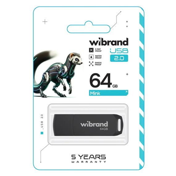 USB флеш накопичувач Wibrand 64GB Mink Black USB 2.0 (WI2.0/MI64P4B) | Зображення 1