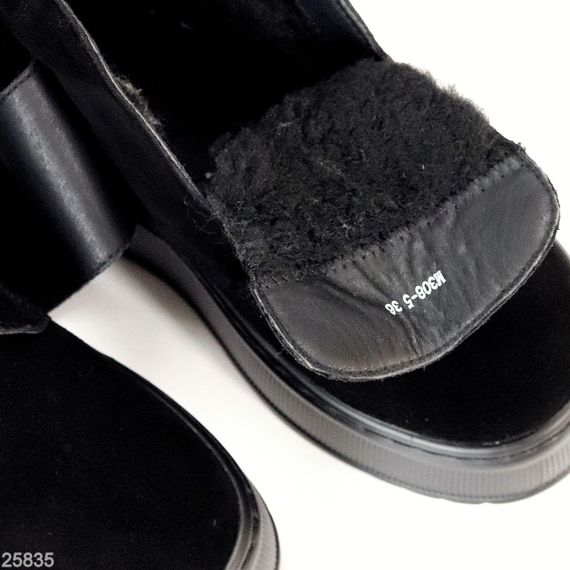 Модные замшевые зимние черные прошитые ботинки на платформе | Зображення 4