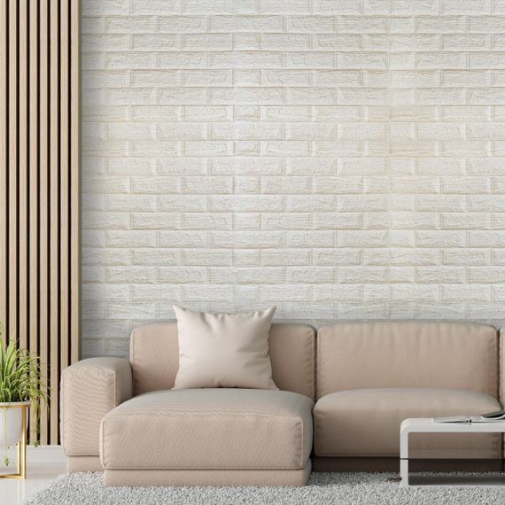 Самоклеюча декоративна 3D панель під цеглу бежева смужка 700х770х5мм (184) SW-00000489 | Зображення 1