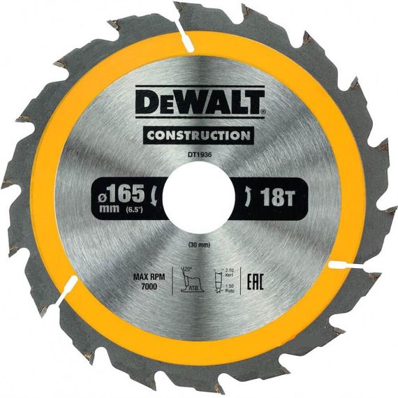 Диск пильний CONSTRUCTION 165*20мм DeWALT DT1936