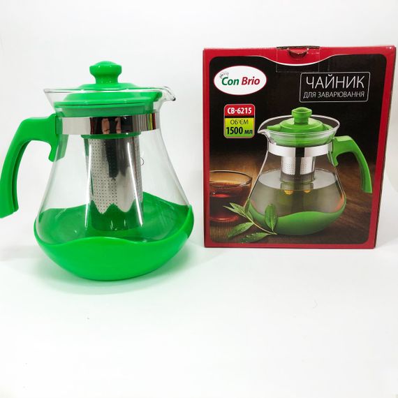 Чайник заварювальний Con Brio Green CB-6215 1,5 л, Чайник самовар скляний. Колір: зелений | Зображення 2