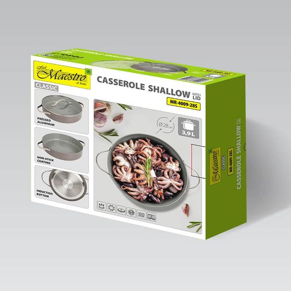Каструля Maestro Shallow MR-4009-28S, 3.9 л, 28 см, алюмінієва з кришкою та антипригарним покриттям | Зображення 5