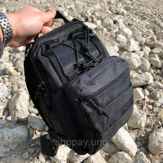Тактическая сумка-слинг Cordura 1000D, черная, 8 л, MOLLE, нагрудная сумка через плечо, укрепленная | Зображення 4