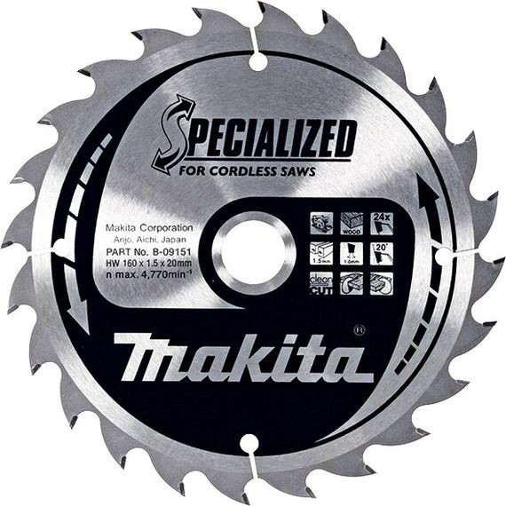 Диск пильный по дереву 160х20 мм 24T Makita B-09151