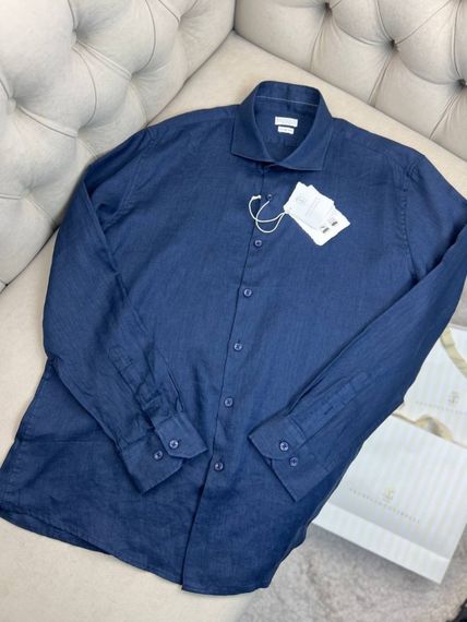 Сорочка Brunello Cucinelli льон темно-синя p046