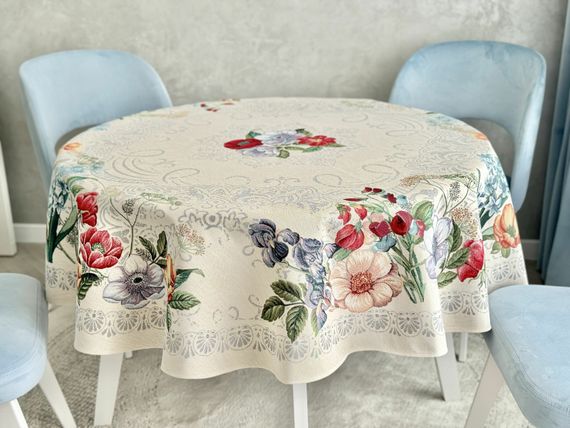 Скатертина гобеленова MANDALAS FLOWERS Limaso, Ø160, Кругла, Повсякденний, Без люрексу, 40% поліестер, 60% бавовна, Гобелен | Зображення 5