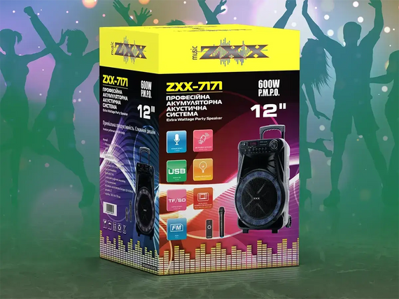Колонка з мікрофоном ZXX-7171 / Акустична переносна колонка 600Вт 12" 35х30х54см | Зображення 5