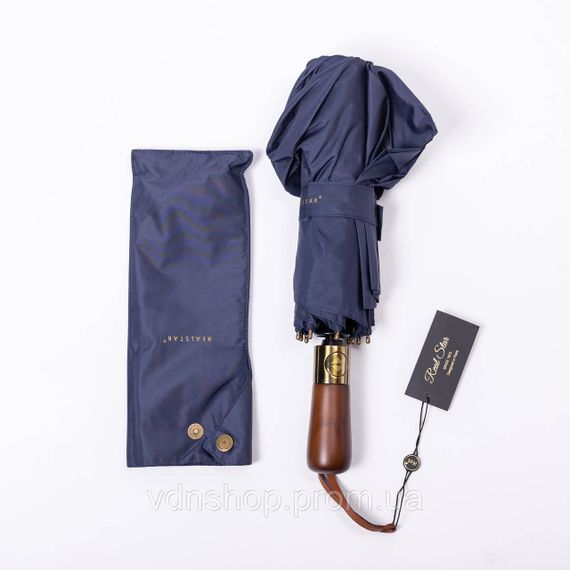 Зонт автоматический с деревянной ручкой классический из полиэстера диаметр 116 см  Синий HP-23-8BL | Зображення 5