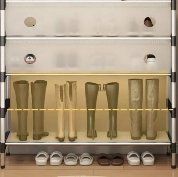 NEW Залізна вішалка для одягу + підставка для взуття, 2 в одному, 4 полиці Бежева | Зображення 5