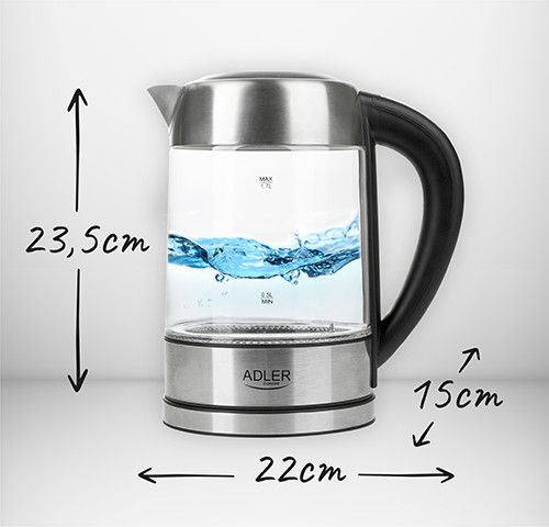 Електрочайник скляний Adler AD 1247, 1,7 л, 2200 Вт, з регулюванням температури та підсвіткою | Зображення 7