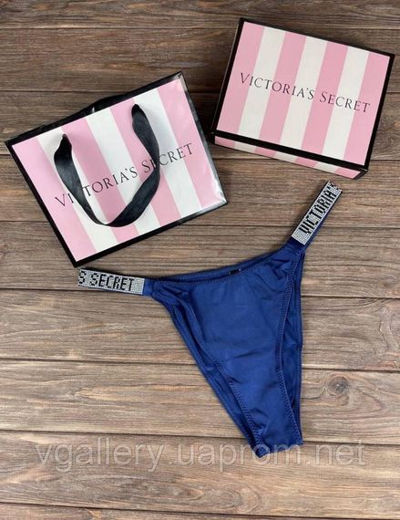 Женские трусики Бразилиана Victoria`s Secret со стразами, танга Виктория Сикрет со стразами S, Синий | Зображення 1