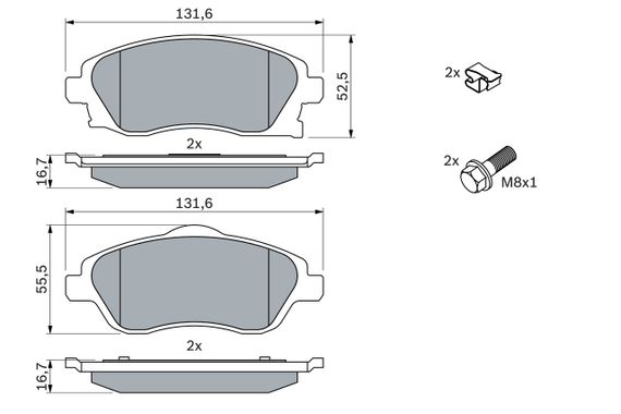 Передні гальмівні колодки Меріва А 1.4 1.6 BOSCH (0 986 424 527) | Зображення 6
