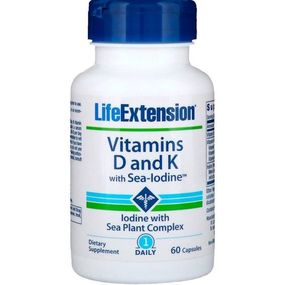 Комплекс Вітамін D3+K2 Life Extension Vitamins D and K with Sea-Iodine 60 Caps