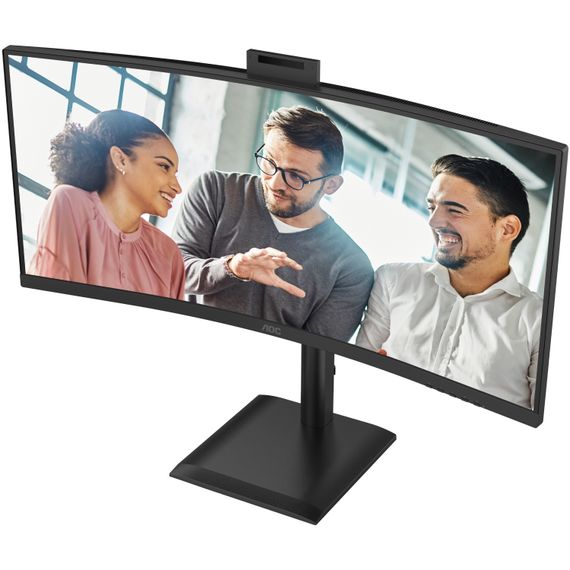 TFT 34" AOC CU34E4CW, WQHD, VA, 120Гц, вигн., 2xHDMI, DP, USB-C, RJ-45, USB-hub,cam,HAS, кол.,чорний | Зображення 2
