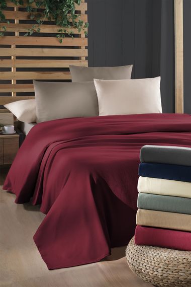 Комплект постельного белья с вафельным пледом La Romano Soft Pique 230×250, Бордовый
