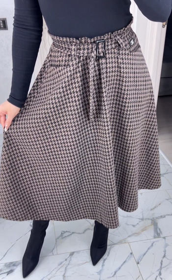 Женская свободная юбка гусиная лапка трапеция миди BU8777 цвет черно-коричневый, размер 46/48 | Зображення 3