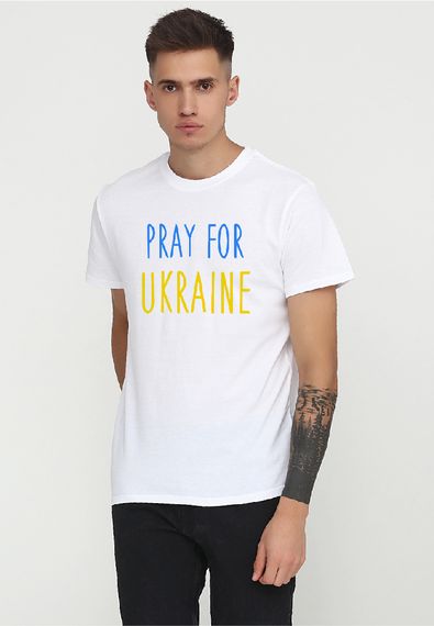 Футболка чоловіча біла з принтом "Pray for Ukraine", L