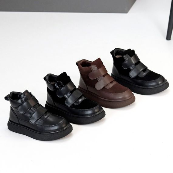 Круті спортивні зимові чорні черевики натуральна шкіра+замша на липучках | Зображення 9