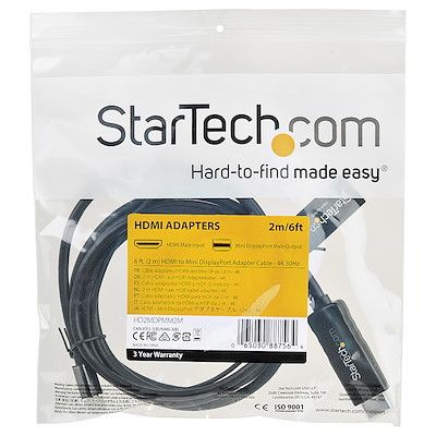 Кабель HDMI-Mini DisplayPort, 6 футів (2 м), 4K, 30 Гц — активний перехідний кабель HDMI-mDP зі звуком — живиться | Зображення 5