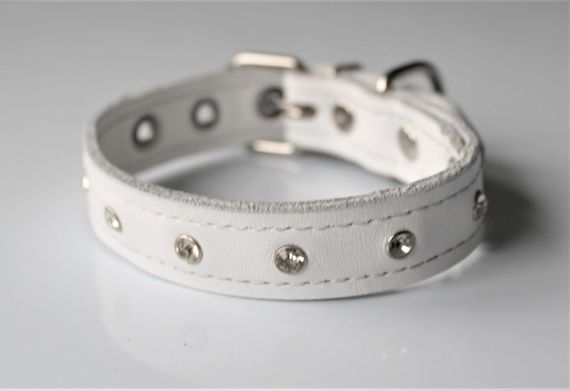 Кожаный ошейник со стразами "Lockdog" белый | Зображення 4