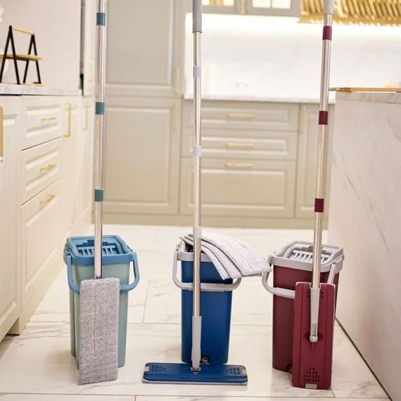Швабра и ведро с автоматическим отжимом 8л, Scratch Anet, Бежевый / Комплект для уборки / Швабра-лентяйка | Зображення 1