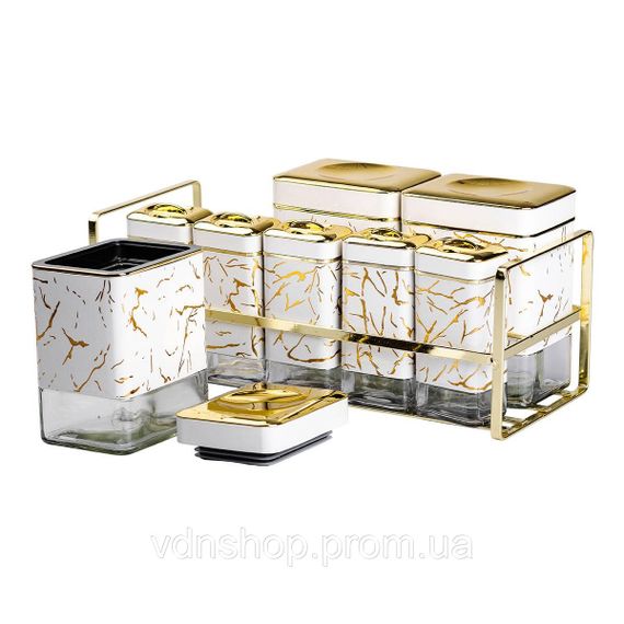 Набор для приправ и специй на подставке 8 штук с крышками Белый HP-1365 | Зображення 3