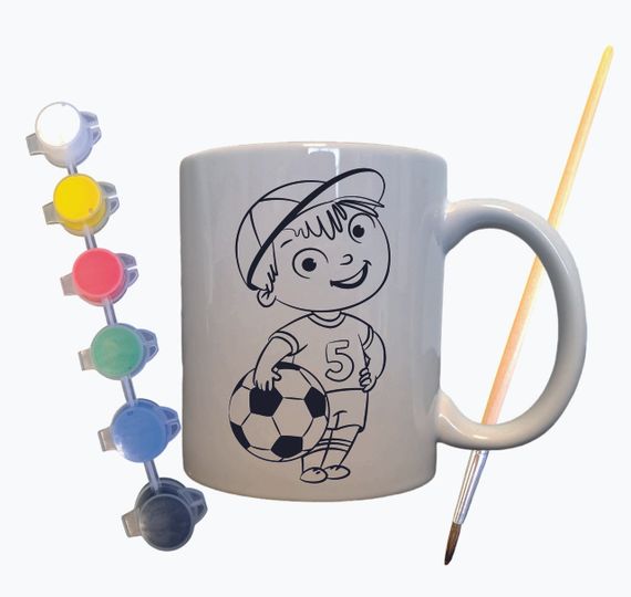 Набір для творчості кружка розмальовка "Хлопчик футболіст" 330 мл біла | Зображення 1