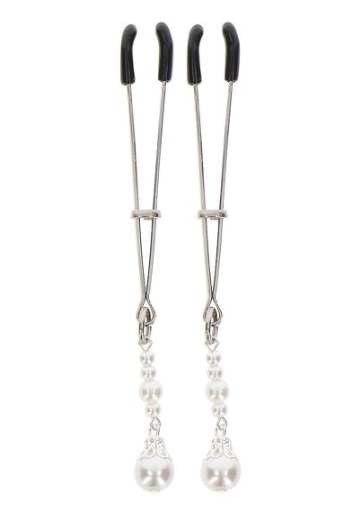 Зажимы на соски с бусинами Taboom Nipple Play Tweezers With Pearls, серебряные Sex Aura
