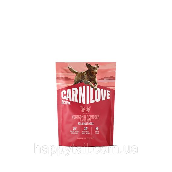 Сухой корм для активных собак Carnilove Active Venison, Reindeer & Wild Boar 1.5 кг (оленина, северный олень и дикий кабан беззерн