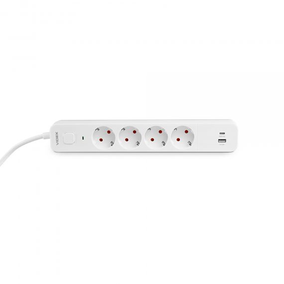 Мережевий подовжувач VIDEX ONCORD з/з 4п 3м (3x1.5мм) 3.4А USB(QC3.0) +USB-C(PD20W) з кнопкою White | Зображення 4
