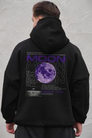 Оверсай худі толстовка на флісі з капюшоном та принтом Without Moon black
