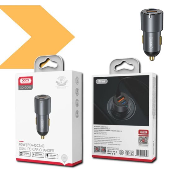 Автомобільне зарядне пристрій швидкої зарядки XPRO CC45 PD30W PD+USB30W Shared 60W Metal (37478-01_319) | Зображення 1