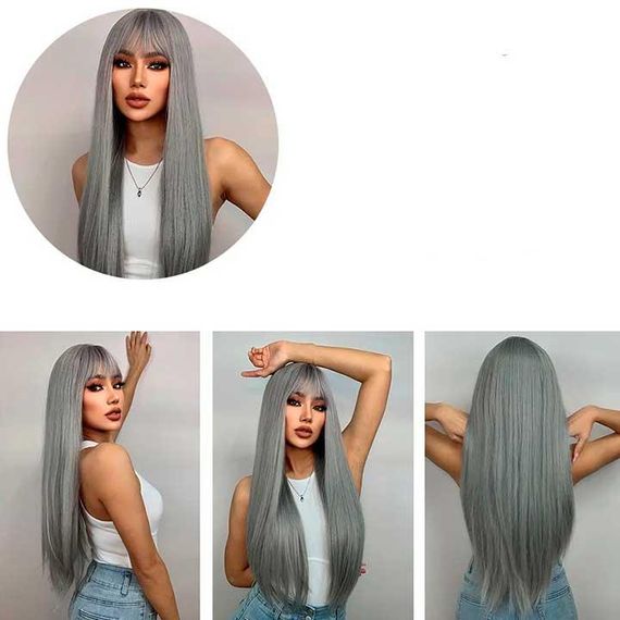 Перука рівний аніме 70 см з довгим рубчиком "Попелястий" | Зображення 6