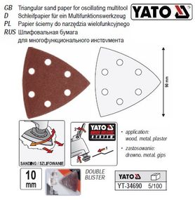 Набор бумага папір шліфувальний для реноватора 90х90х90 10 штук YATO YT-34690