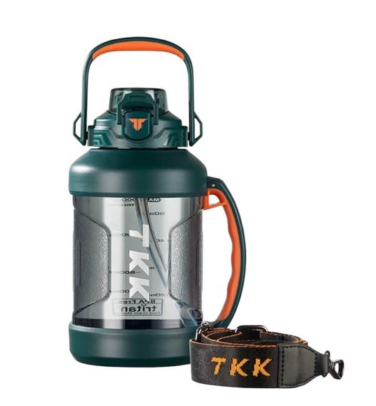 Спортивная бутылка TKK (2000 мл) - Зеленый матовый Tritan BPA-free, с эргономичной ручкой и клапаном | Зображення 1