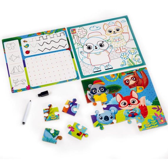 Развивающий набор 4 в 1 "Зверушки" VT2002-03 пазл, раскраска, маркер | Зображення 1
