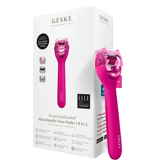 Электронный роллер для лица с микроиглами GESKE MicroNeedle Face Roller 9в1 gray, Малиновый