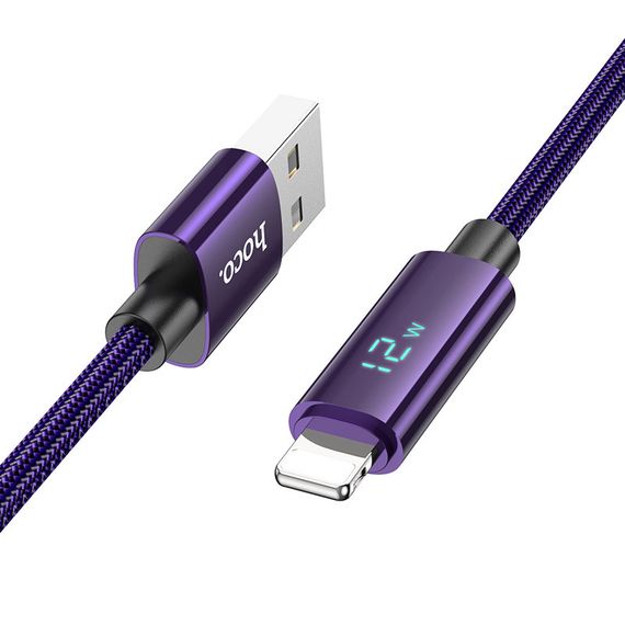 Дата кабель Hoco U125 Benefit 2.4A USB to Lightning with display (1.2m) Purple | Зображення 1