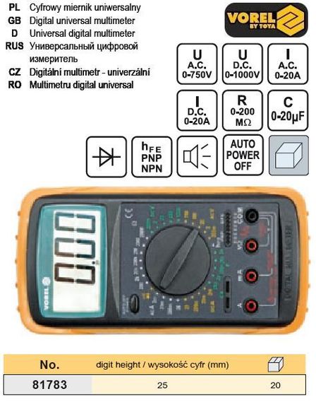 Тестер цифровий універсальний VOREL-81783