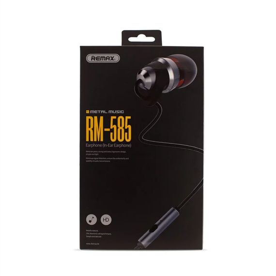 Навушники вакуумні Remax Metal Touching RM-585-Black чорні | Зображення 1