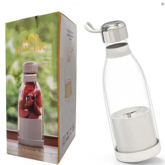 Портативний фітнес-блендер у вигляді пляшки на 420мл Juicer YC-02 міксер для смузі та коктейлів. Колір: білий | Зображення 2