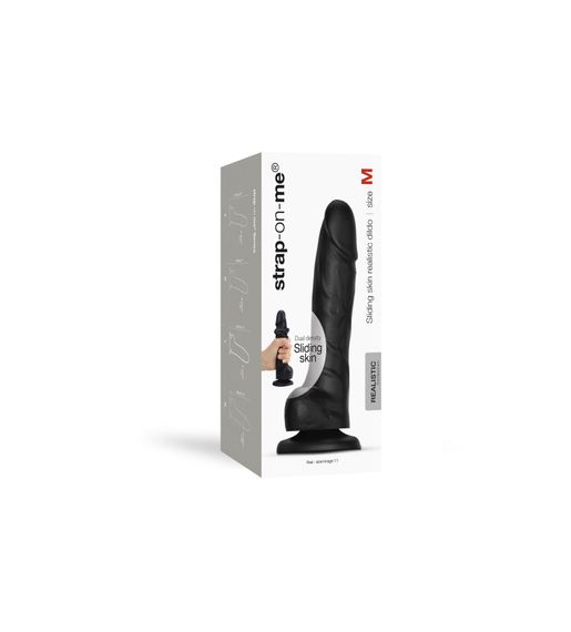 Реалистичный фаллоимитатор Strap-On-Me Sliding Skin Realistic Dildo Black M, эффект подвижной кожи | Зображення 7